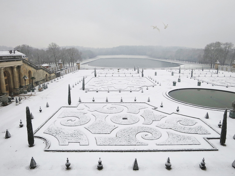 ELY Photo Versailles Sous la neige / Couple de Cygnes Format paysage